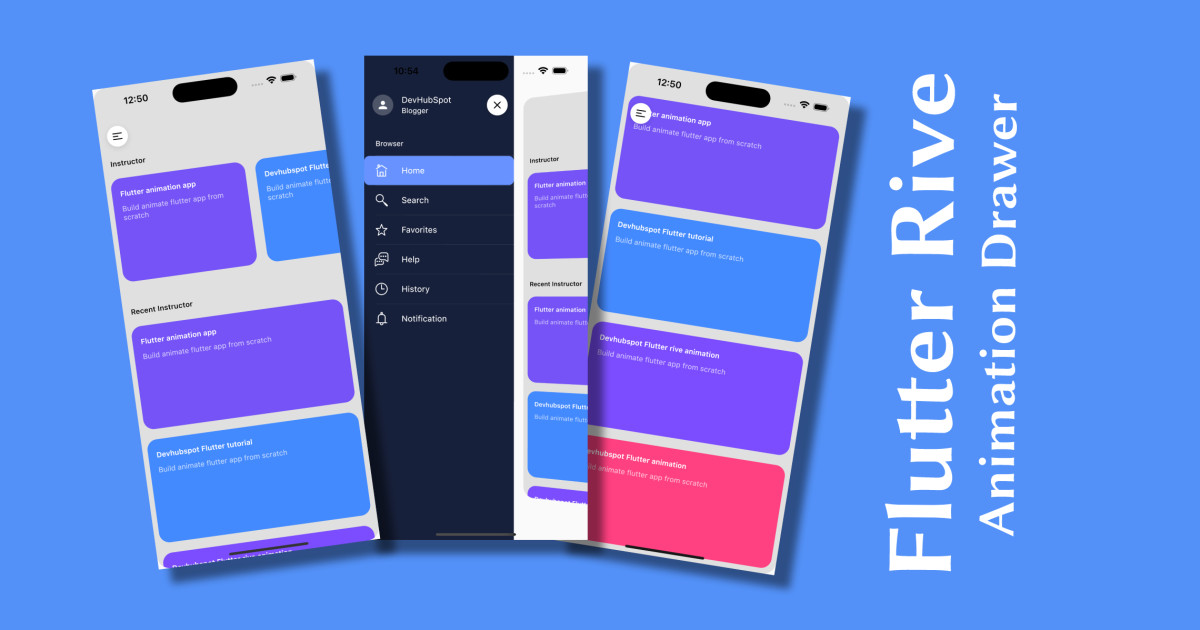 Flutter Create Animated  3D SideMenu with Rive - DevhubSpot