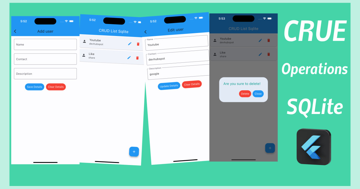Flutter CRUD Operations  SQLITE Tutorial | Devhubspot
